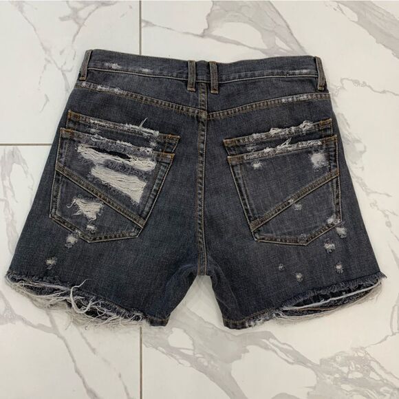 Faith Connexion Denim Shorts Women’s 24 Black Distressed Both Side Button NWT - Picture 2 of 12